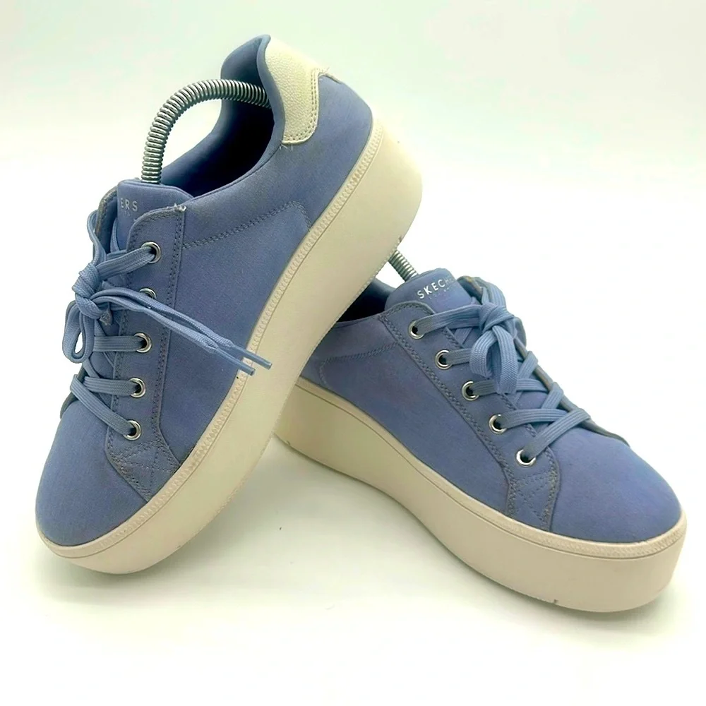 Skechers Plateau Vegan Chambray Lace Up Platform Periwinkle Womens Size 10